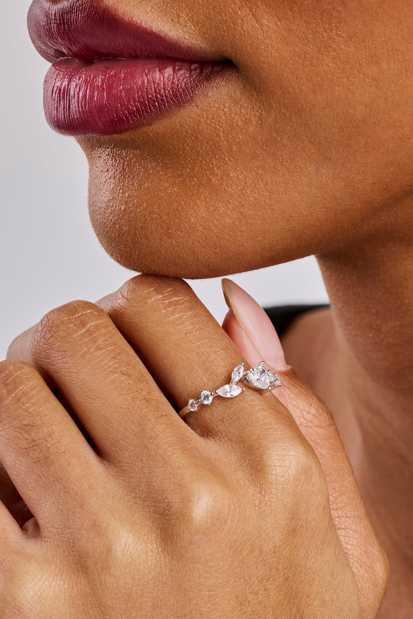 Mixed Shape & Heart CZ Ring - White